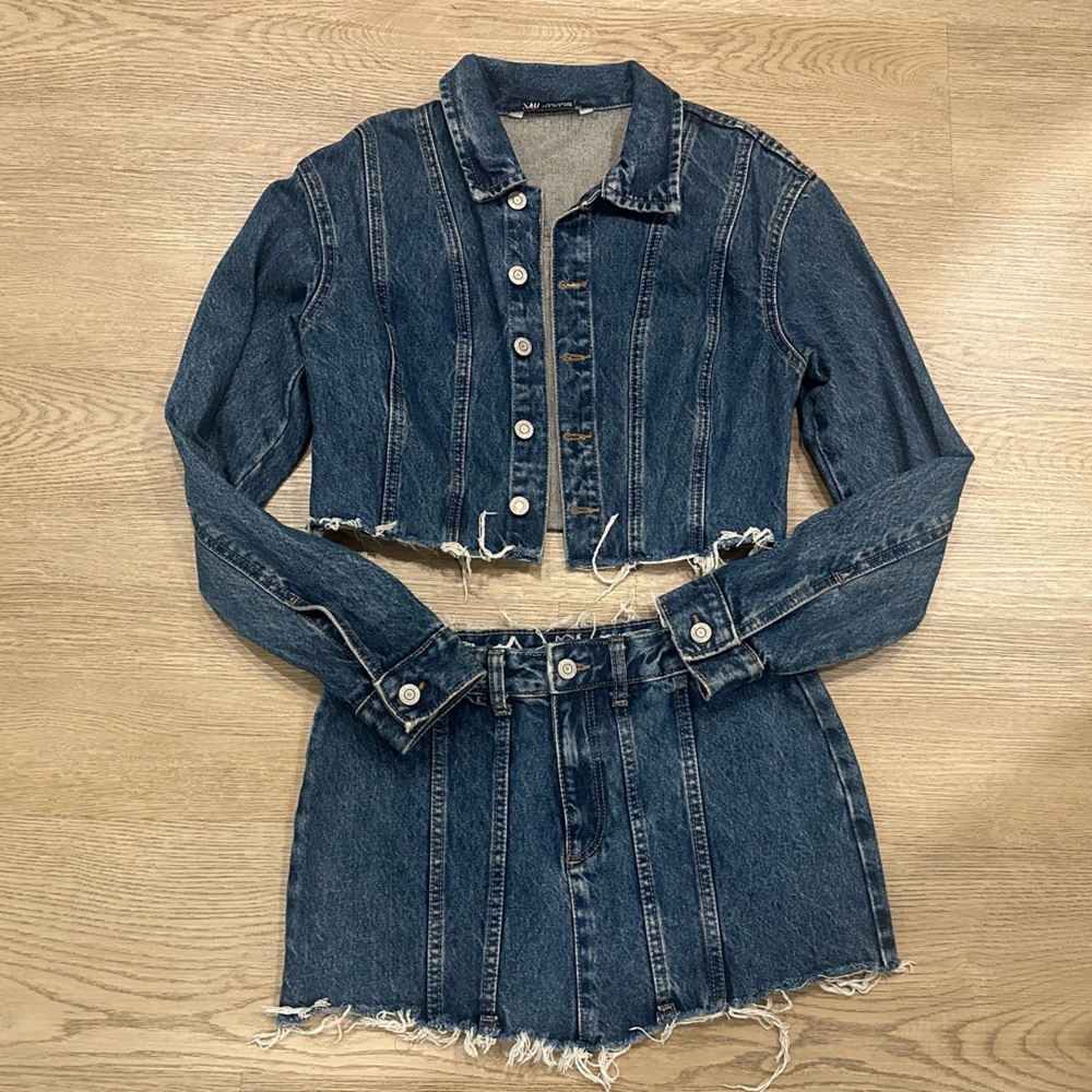 Zara Women's Denim Jacket and Skirt Set